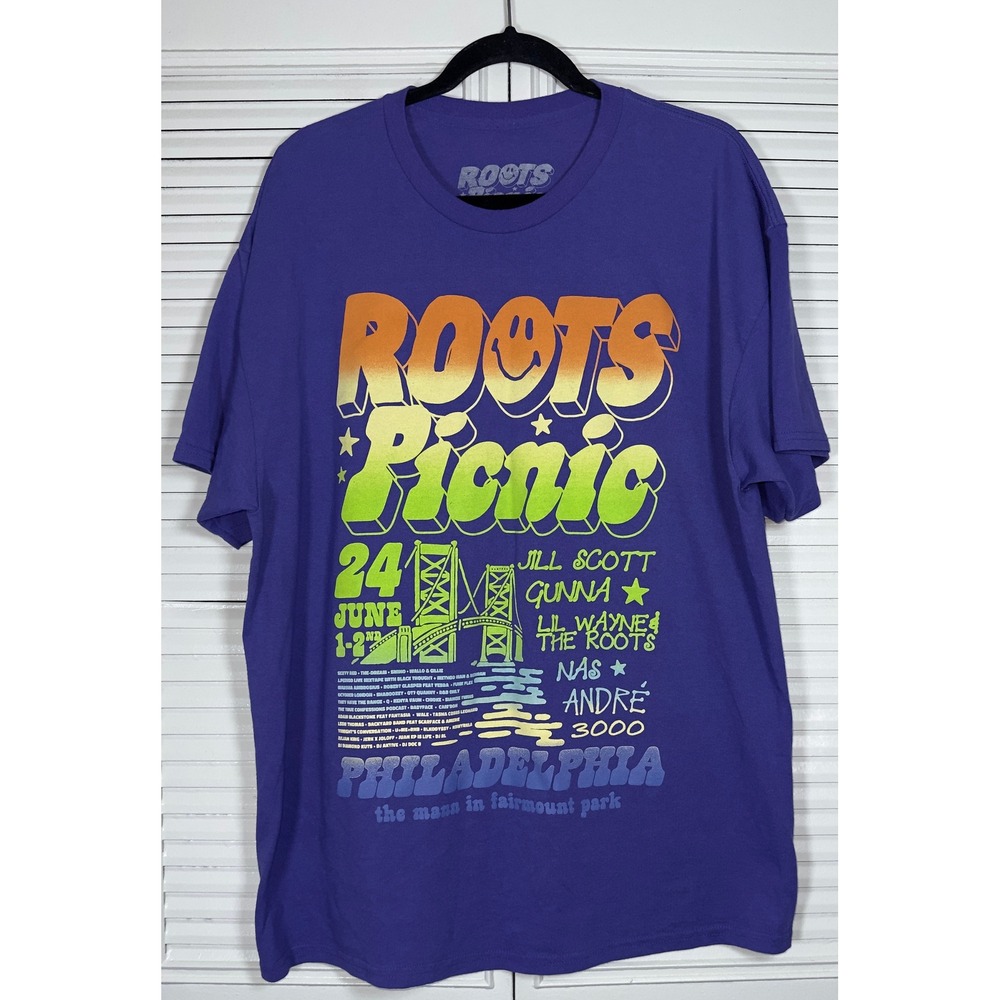 2024 Roots Picnic Jill Scott Lil Wayne Gunna Nas Purple Lineup Shirt Size XL‎